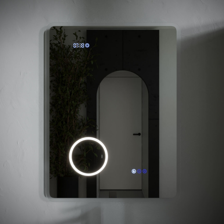 Зеркало DENALI 800х600 с фронтальной подсветкой и часами